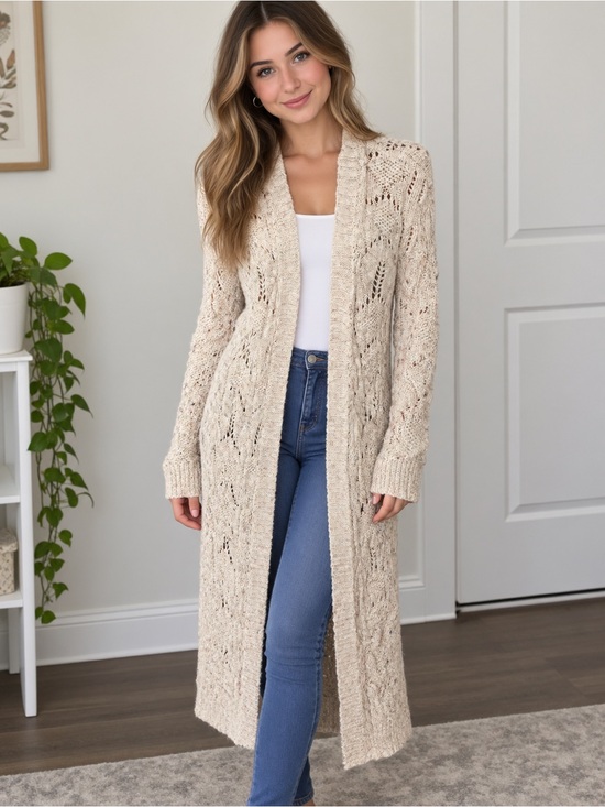 Pilcro Sweaters - Pilcro Ivory Speckled Knit Boho Maxi Duster Cardigan XS